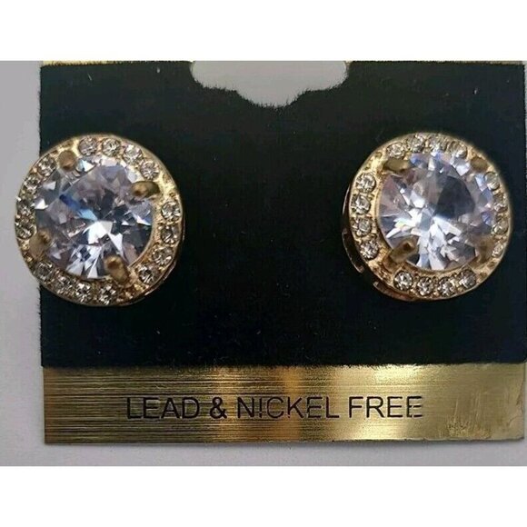 Large Round Cubic Zirconia Lead And Nickel Free Earrings Gold Gems Free Shipping - Picture 4 of 5